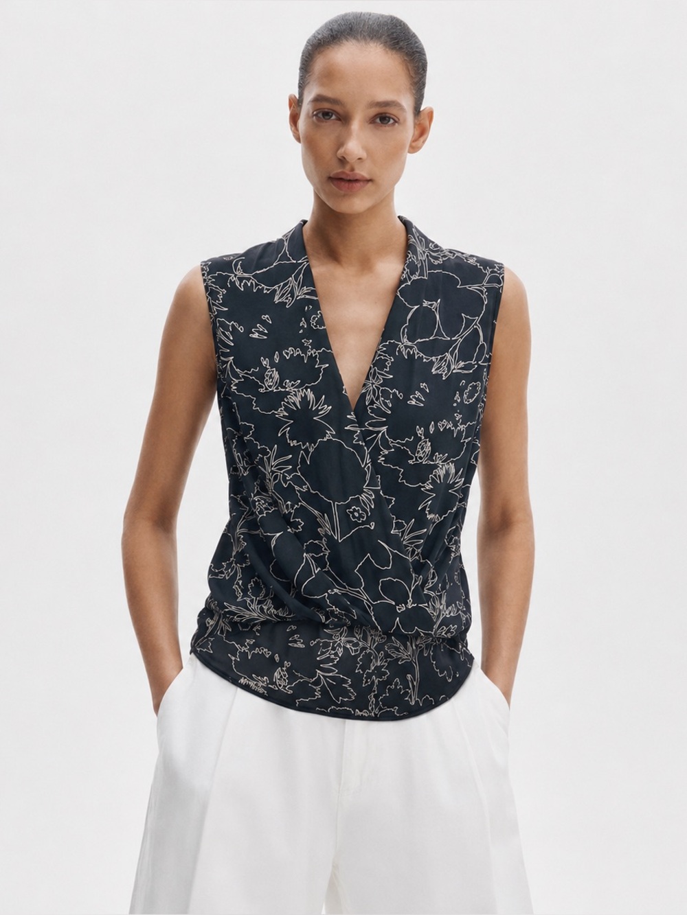 Rag & Bone Silk Floral Wrap Blouse Sleeveless Top S